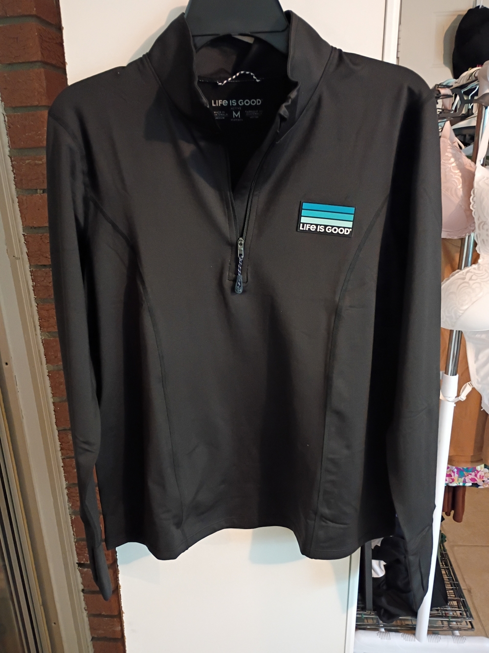 Life Is Good Women's Black Long-Sleeve Quarter-Zip Rash Guard with Teal Accent